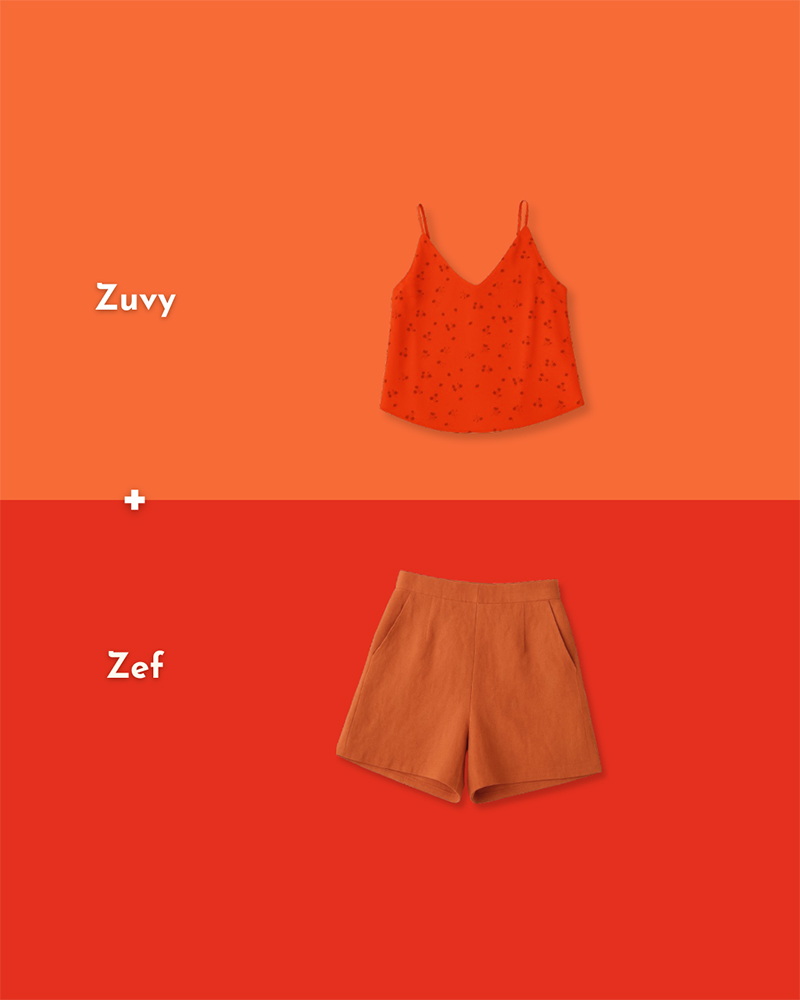 look vitaminé orange et rouge vif. colorblock aatise.